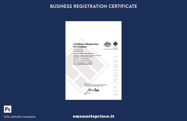 stile verificato Certificato australiano di registrazione della società Modello 